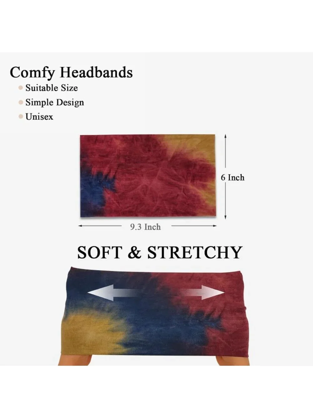 Women's Tie Dye Stretch 6 Pack Wide Headband Turban Yoga Hairband Accessories